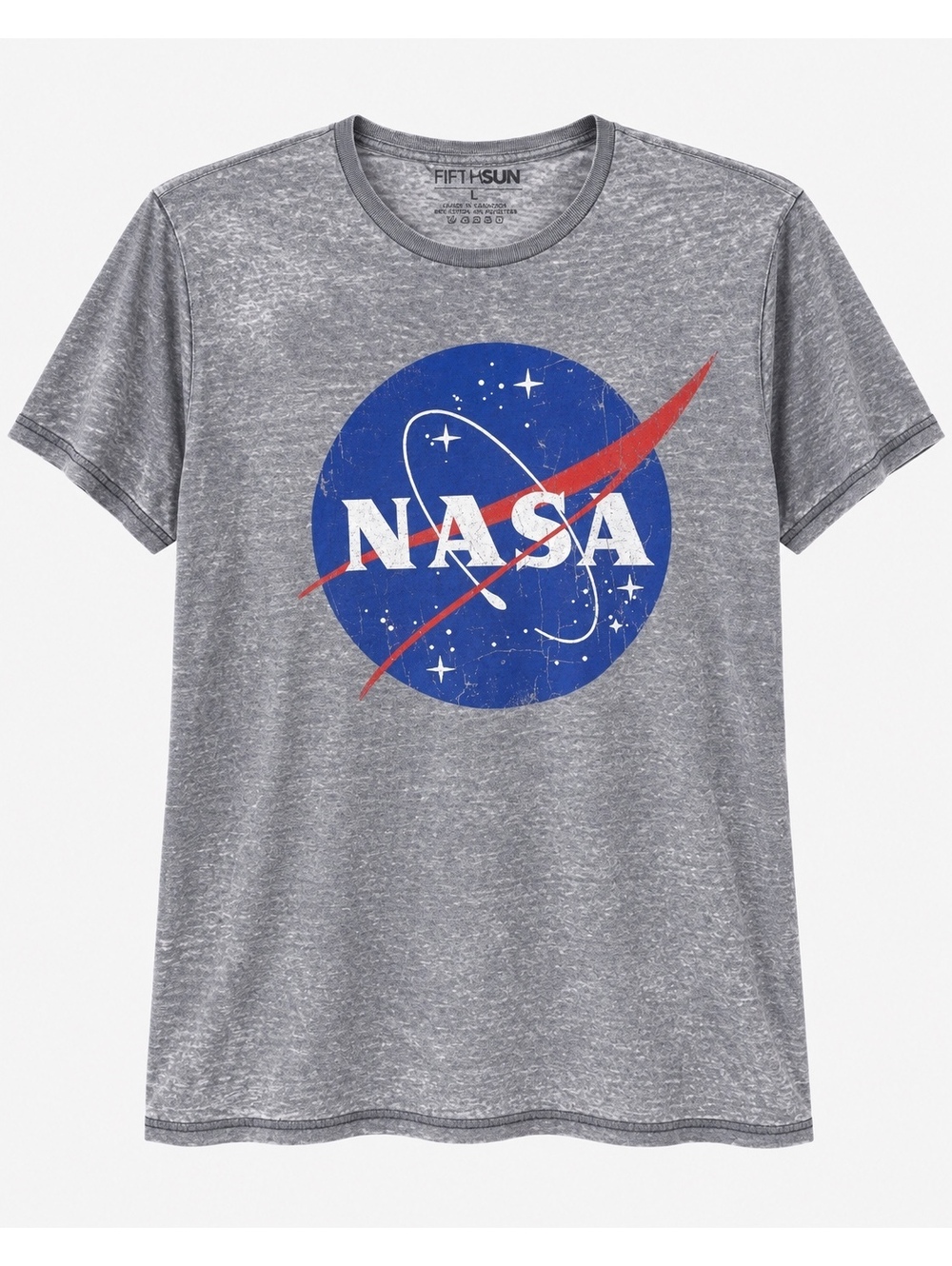 Fifth Sun NASA Logo T Shirt Men’s L Gray Burnout Distressed Graphic Space Tee